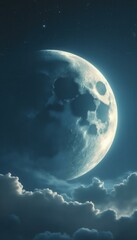 Poster - Ethereal Lunar Vision: Majestic Moon Ascends Through Twilight Clouds, Casting a Dreamy Glow Across the Night Sky