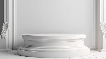 Poster - White classical pedestal or podium in the shape of ancient column in studio interior