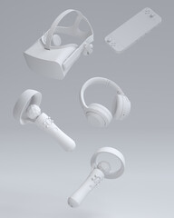 Poster - Top view gamer gears like joystick, microphone, headphones and VR glasses