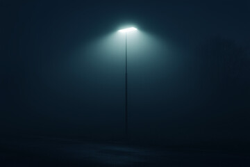 Wall Mural - illuminated streetlight in the dark: a lone streetlight pierces through a thick, enveloping fog, cas