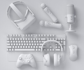 Poster - Top view gamer gears like joystick, keyboard, headphones and phone