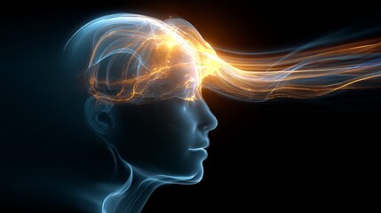 Poster - Abstract Human Mind Energy Flow Concept Digital Art Illustration Design Background Modern Futuristic Science Technology Neural Network Brainwave Spiritual Mystical Imagination Creative Innovative     