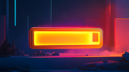 Aufkleber - A glowing neon battery icon with a vibrant orange glow, set against a futuristic backdrop.