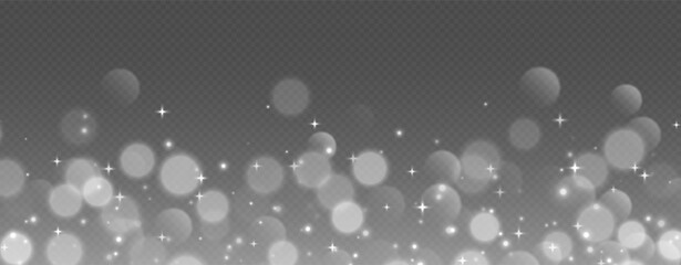 Wall Mural - white bokeh with stars and sparkles, shiny overlay decoration isolated on grey background. vector il