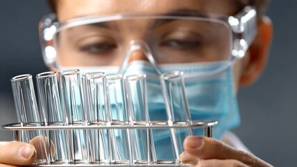 Poster - Laboratory Assistant Organizes Test Tubes in Holder With Focus Generative AI