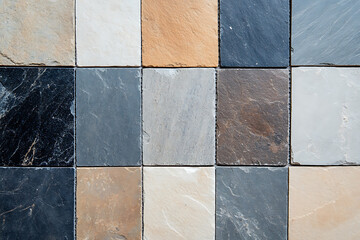 Poster - An assortment of square tiles with different textured and colors. The tile arrangement offers a tactile and visual experience.