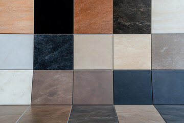 Fototapete - Assortment of tiles in various colors and textures. A showcase of surface materials for interior design and construction with a range of finishes and styles.