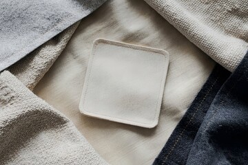 Poster - A blank rectangular fabric patch mockup with a stitched border is perfect for branding design.	
