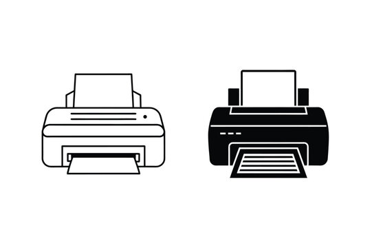 Printer Icon Set Modern Office Equipment Line And Solid Style Vectors