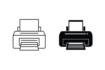 Poster - Black And White Printer Icons Demonstrating Office Equipment And Technology Minimalist Style