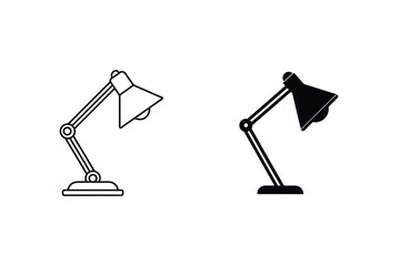 Poster - Desk Lamp Icon Vector Illustration With Black And Outline Styles On White
