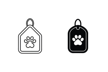 Poster - Pet Tag Icon With Paw Print,Vector Illustration In Outline And Solid Style