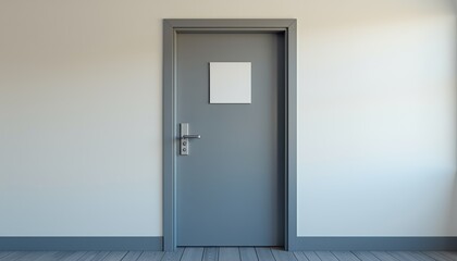 Poster - Gray door with a window against a minimalist interior wall  