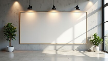 Aufkleber - Modern empty gallery space with decorative plants and light  