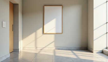 Poster - Minimalist interior with natural light and empty frame  