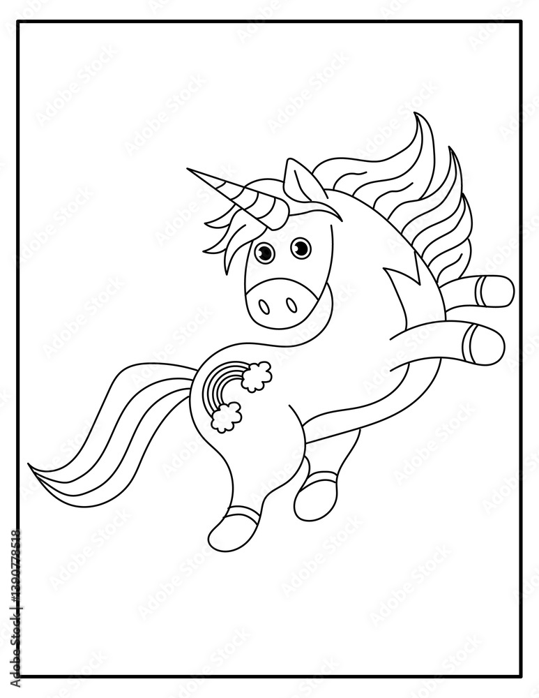 Unicorn KDP Interior coloring page for kids Stock Illustration | Adobe ...