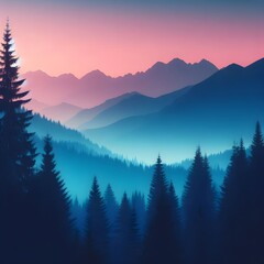 Naklejka na meble Sunrises and sunsets are reflected in the green forests of the Gira, surrounded by snow and pine trees on the mountains.