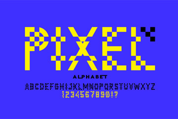 Poster - pixel. digital style font, alphabet letters and numbers vector illustration