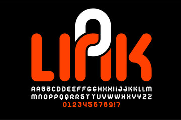 Poster - link. linked style font, alphabet letters and numbers vector illustration