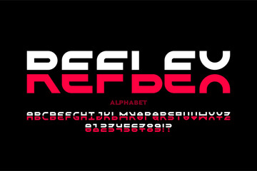 Poster - reflex. modern style font, alphabet letters and numbers vector illustration