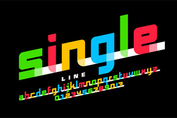 Poster - single line style font, alphabet letters and numbers vector illustration
