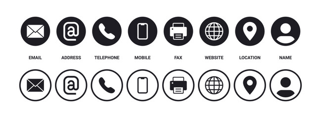 Poster - Contact us icon set. Web icons , mobile, telephone, call, location, globe, world, fax, message, mail, address, website, icon - Contact information icons business card symbols