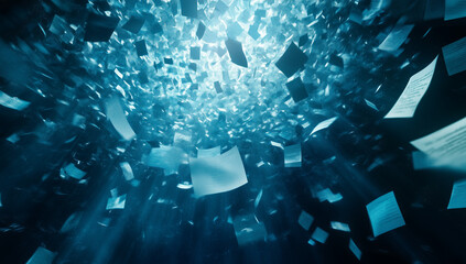 Abstract blue glowing data and paper