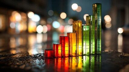 Poster - statistics represented through colorful bar chart on urban street generative ai