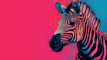 Poster - a vividly colored zebra with artistic splash background. This artful design showcases a stunning zebra, surrounded by dynamic splashes of bright color. wallpaper background