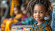 © kinkin - Child smiles, indoors, African print dress