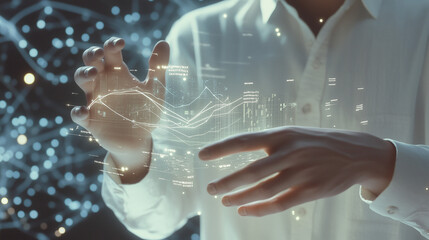 Poster - A person manipulates a holographic 3D data visualization