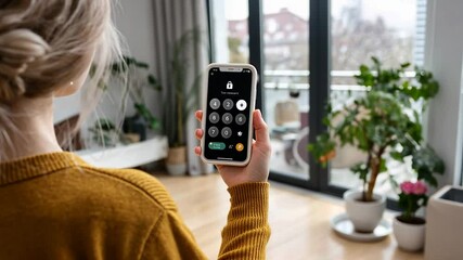 Poster - Young Woman Using Smartphone in Modern Indoor Space Generative AI