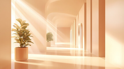 Wall Mural - minimalist interior design with natural light and earthy tones. empty passage. illustration