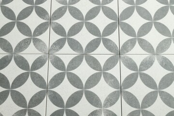 texture of tiles with beautiful pattern as background, top view
