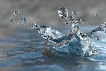 Poster - a high-speed capture of a water splash creating a crown-like shape with droplets suspended mid-air, 