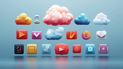 Fototapete - Cloud storage icons app interface design ui ux elements digital creative graphic design modern style set vector