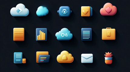 Fototapete - Cloud storage icons set vector illustration for web design and mobile app interface elements ui ux