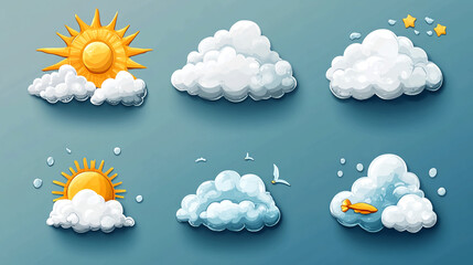 Poster - Weather forecast vector set with sun clouds rain stars birds fish for web design and graphic elements
