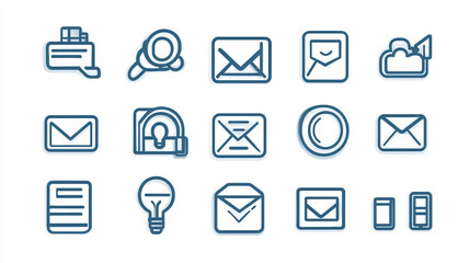 Poster - Blue line icon set for communication email cloud idea message search and mobile app interface design 100