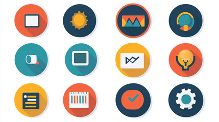 Poster - Business flat icon set vector illustration marketing data analysis graphic design elements symbols collection