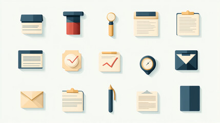 Poster - Vector flat design business and office icons set for website and application interface design elements