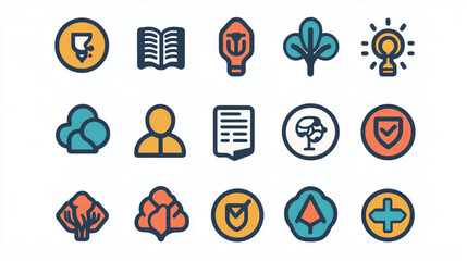 Poster - Vector icons set for education knowledge learning and growth with creative idea and innovation concept