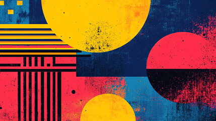 Poster - Abstract art painting with geometric shapes circles and lines modern colorful graphic design for background