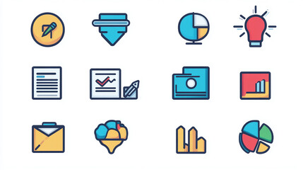 Poster - Business strategy analysis icons set vector design for marketing financial report and data analytics tools