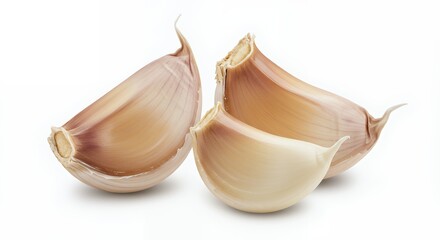 Three garlic cloves isolated on white background for culinary use
