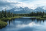 Realistic northern lake scene with tundra edge, low light sky, and subtle ripples on the water