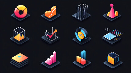 Poster - Isometric data visualization icons for business analytics and digital marketing insights design set vector