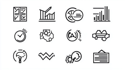 Poster - Business strategy icons set for data analysis and planning vector illustration design template