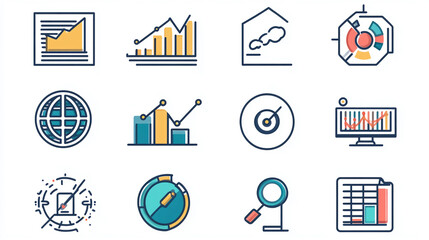 Poster - Data analytics and business intelligence icons for financial analysis and market research visualization tools