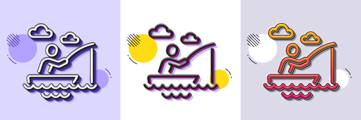 Poster - boat fishing line icon. halftone dotted pattern. gradient icon with grain shadow. fisherman with rod